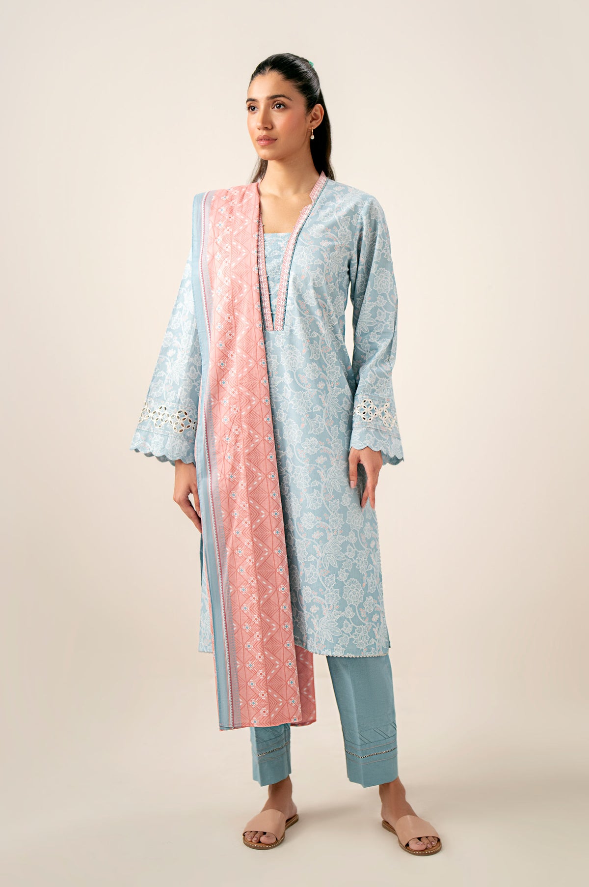 Unstitched 3 Piece Embroidered Lawn Shirt with Printed Lawn Dupatta