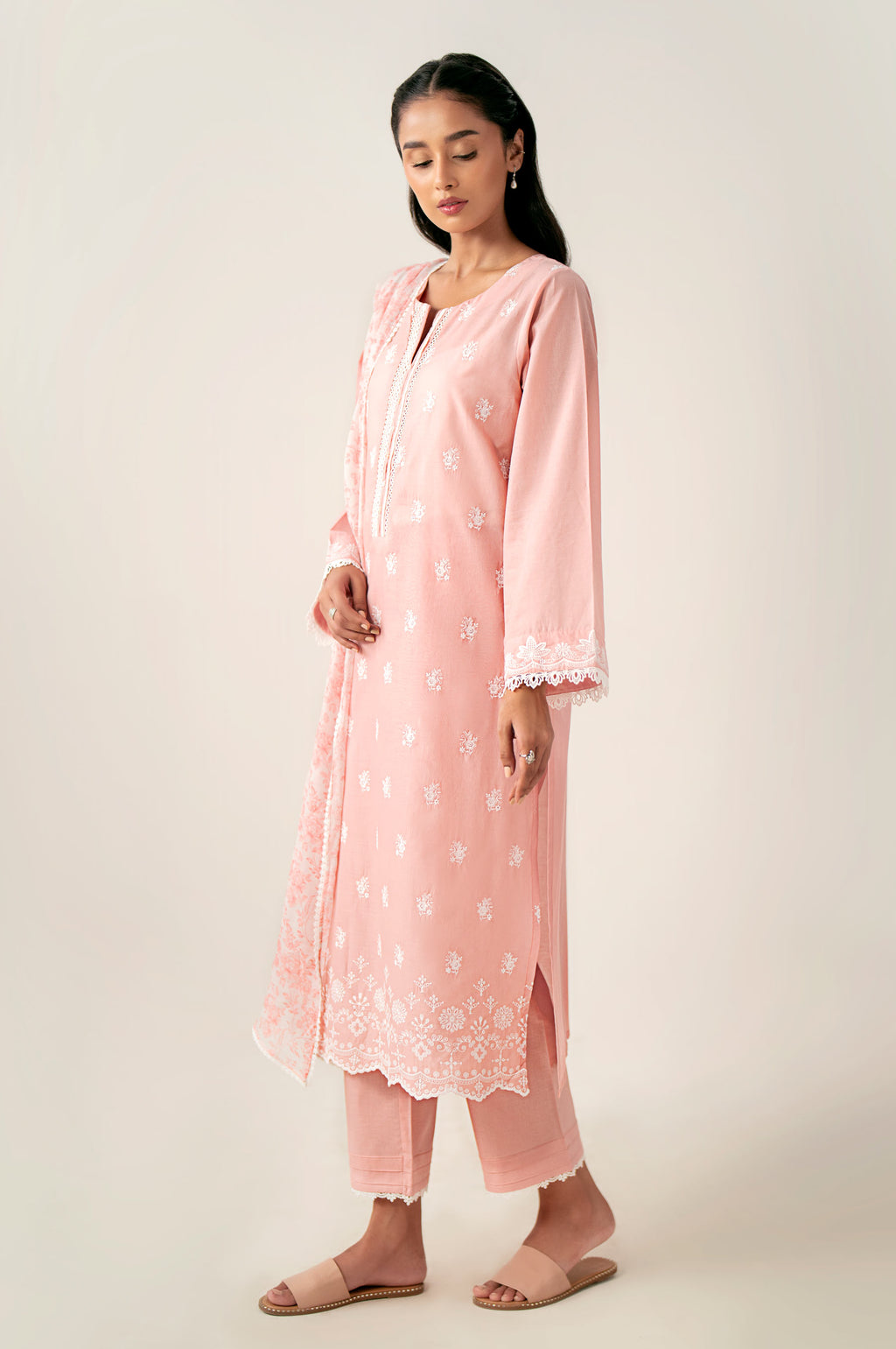 Stitched 3 Piece Embroidered Chikankari Suit