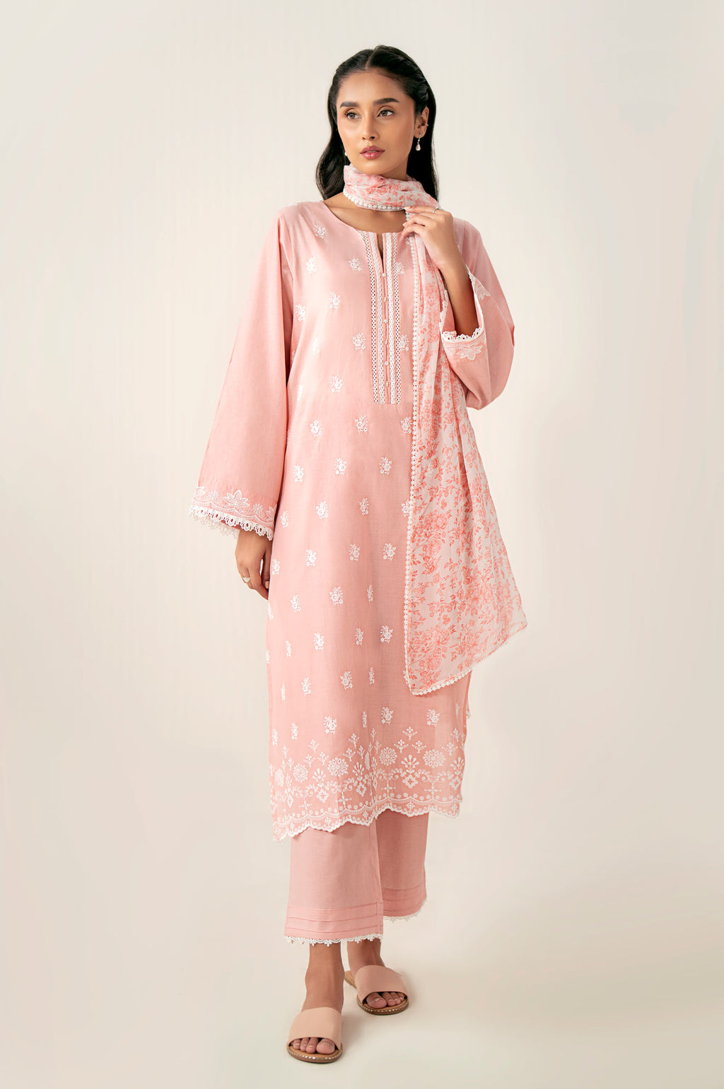 Stitched 3 Piece Embroidered Chikankari Suit