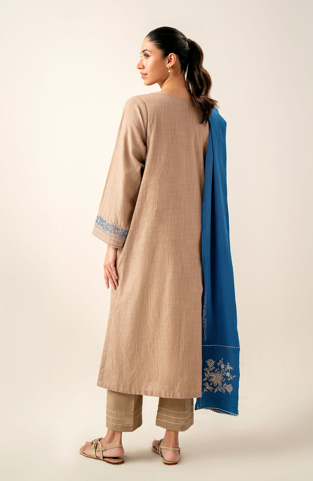 Stitched 3 Piece Embroidered Slub Lawn Suit