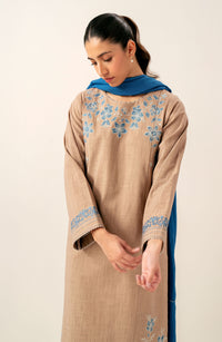 Stitched 3 Piece Embroidered Slub Lawn Suit