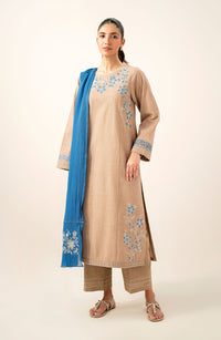 Stitched 3 Piece Embroidered Slub Lawn Suit