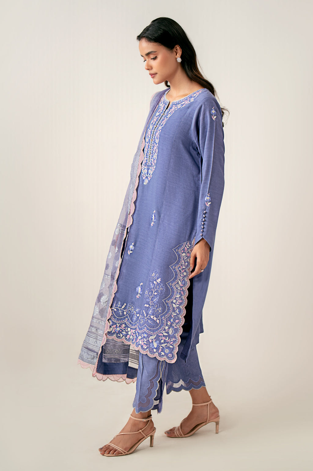 Unstitched 3 Piece Embroidered Oak Silk Shirt with Cotton Net Jacquard Dupatta