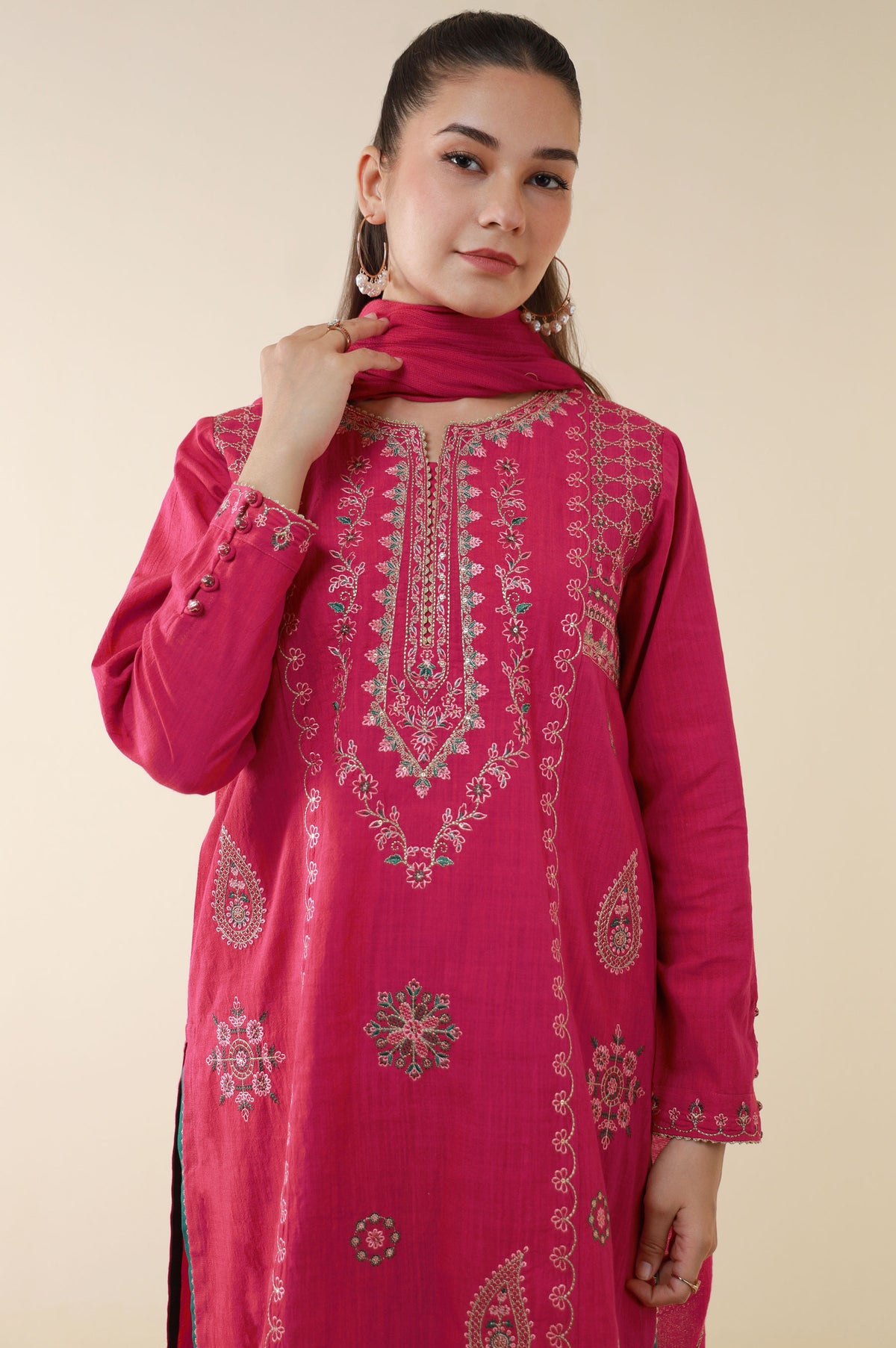 Unstitched 3 Piece Embroidered Textured Suit