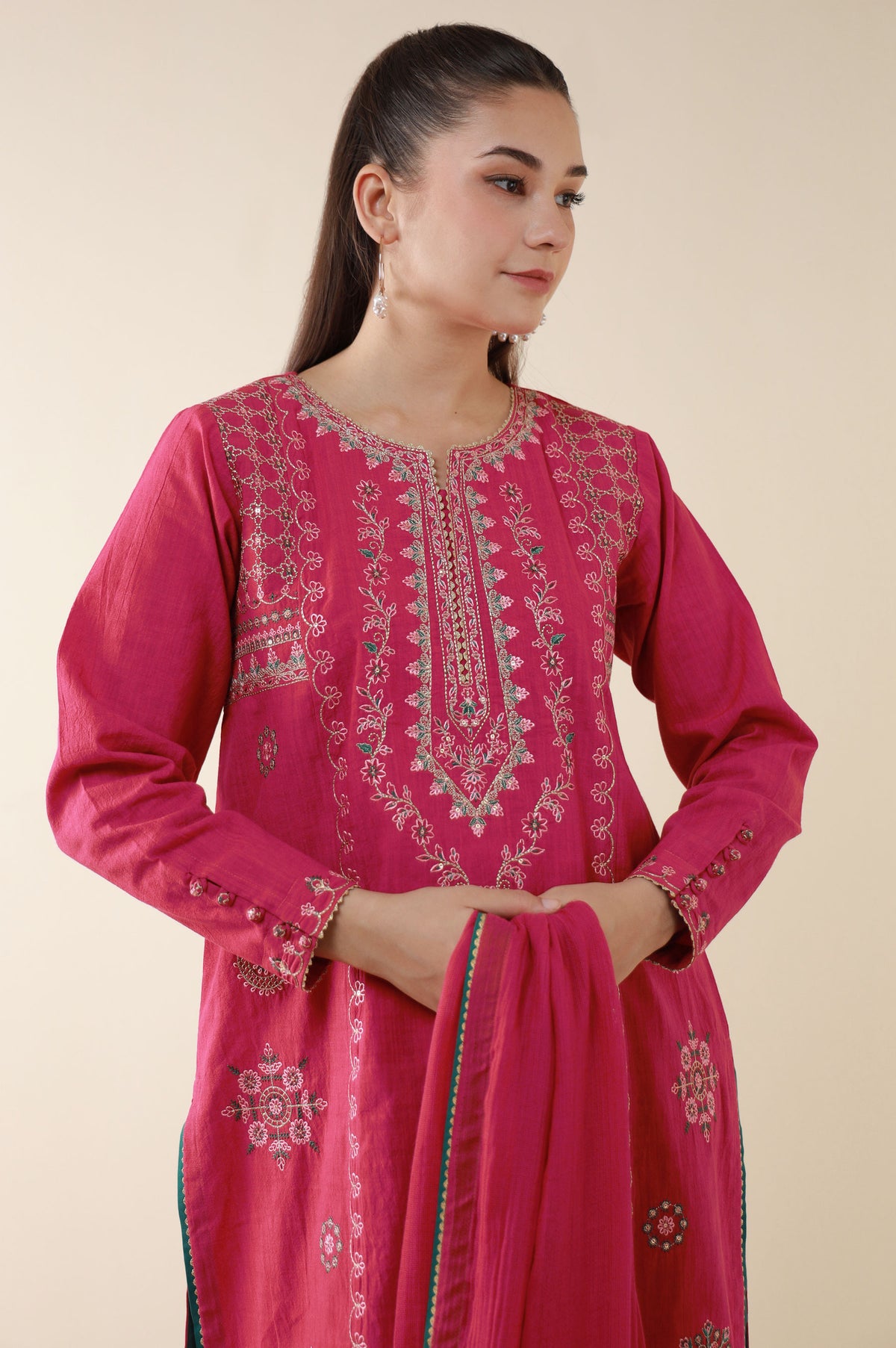 Unstitched 3 Piece Embroidered Textured Suit