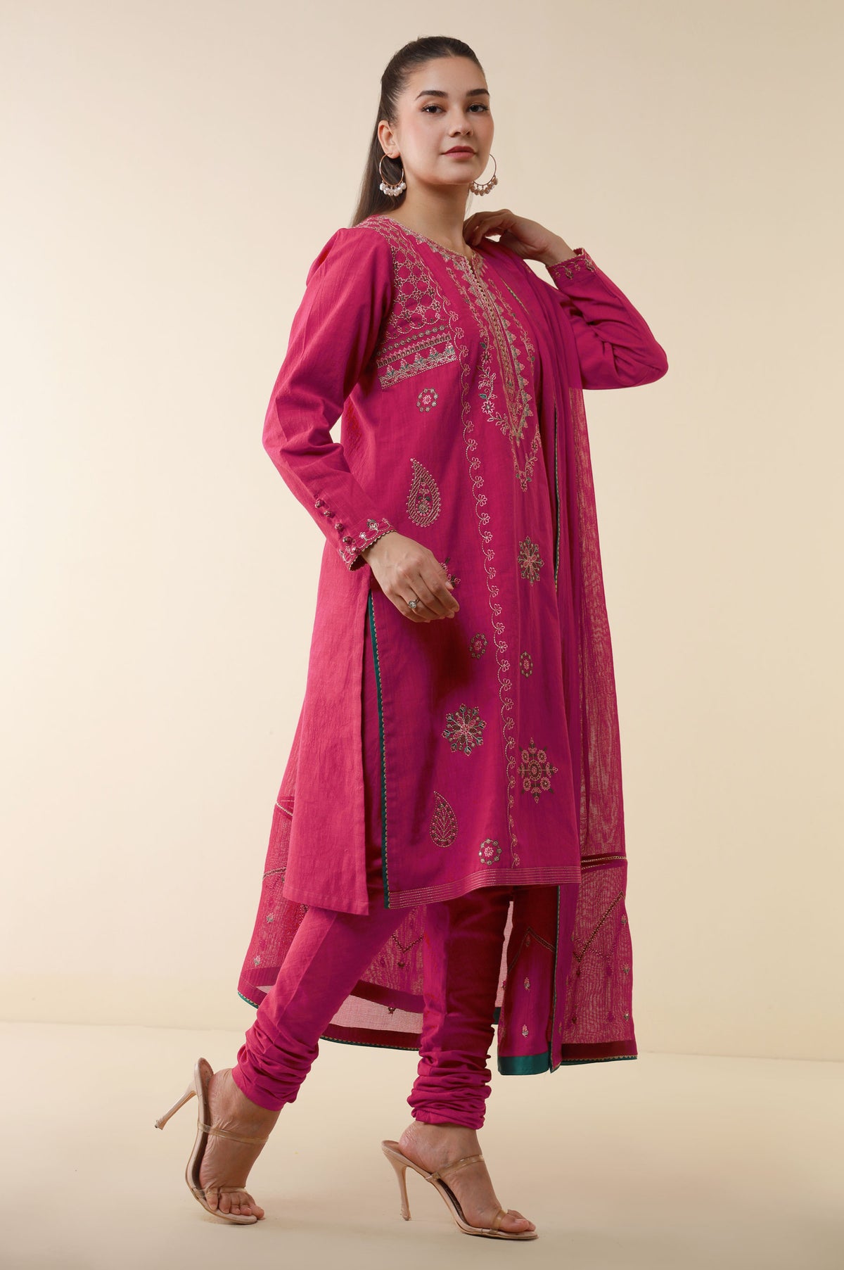 Unstitched 3 Piece Embroidered Textured Suit