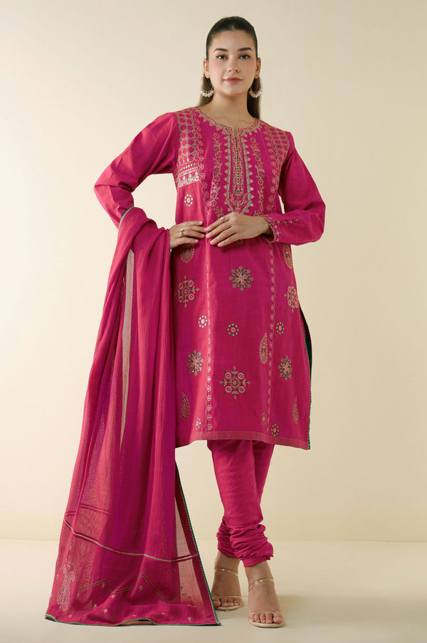 Unstitched 3 Piece Embroidered Textured Suit