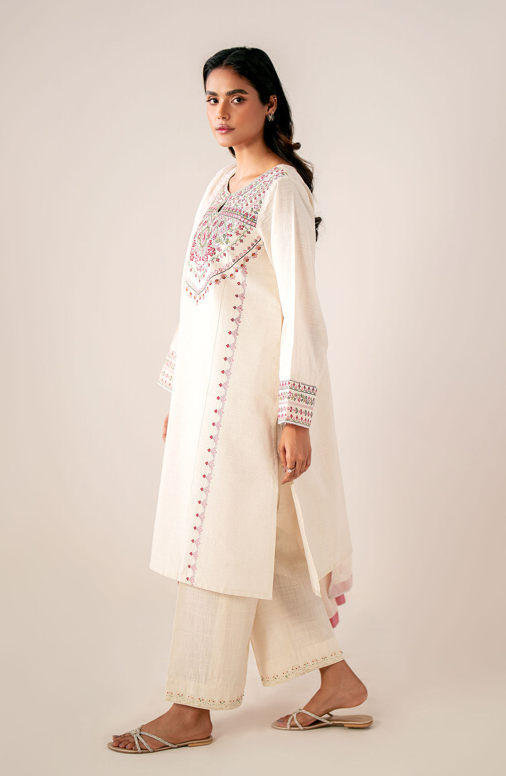 Unstitched 3 Piece Embroidered Textured Suit