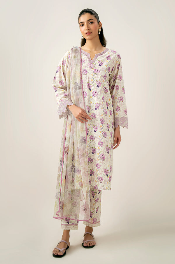 Unstitched 3 Piece Embroidered Lawn Shirt with Chiffon Dupatta