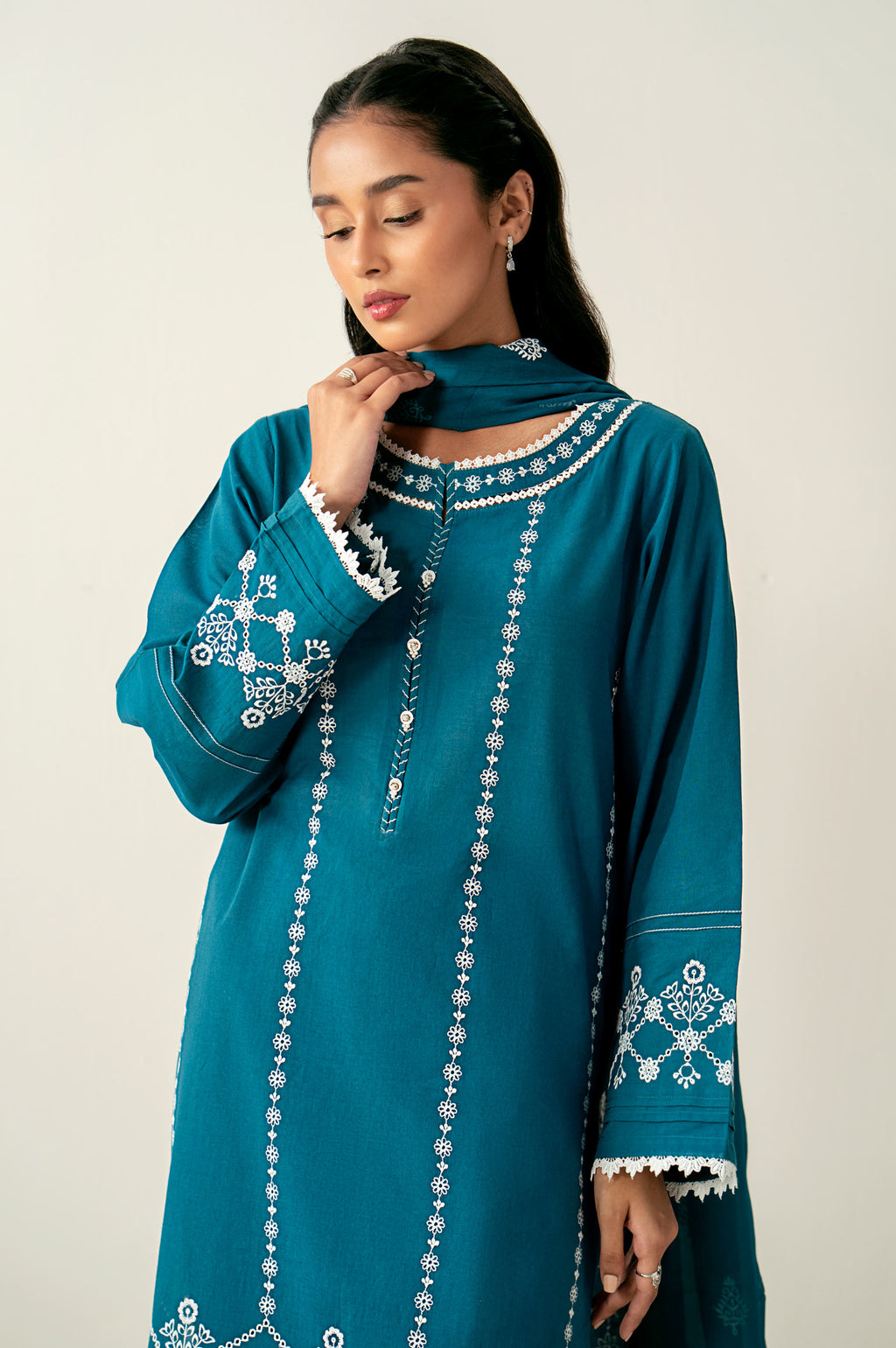 Stitched 3 Piece Embroidered Chikankari Suit
