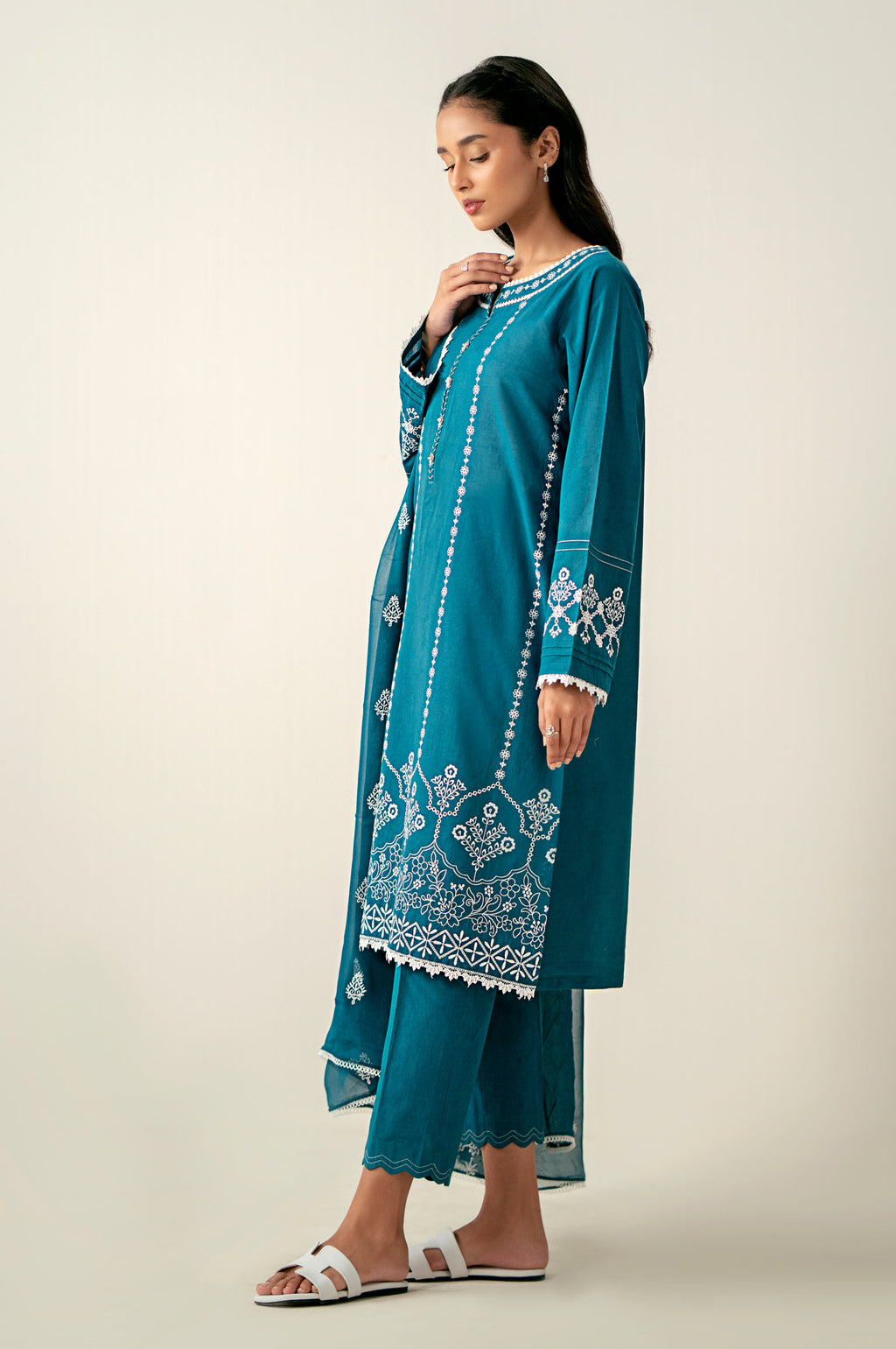 Stitched 3 Piece Embroidered Chikankari Suit