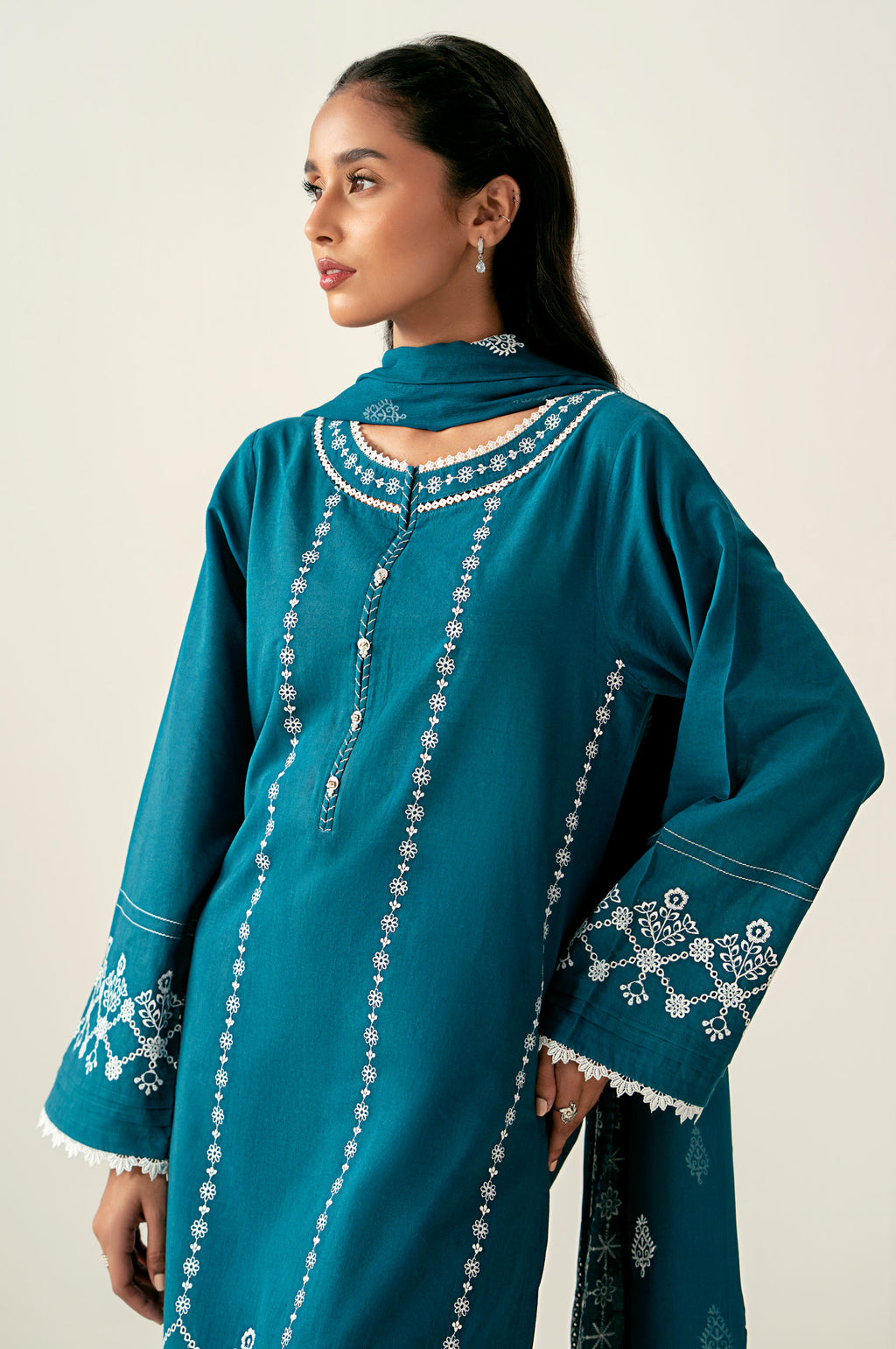 Stitched 3 Piece Embroidered Chikankari Suit