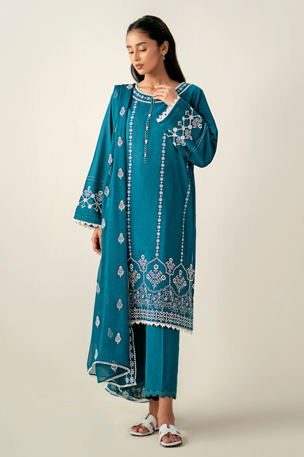 Stitched 3 Piece Embroidered Chikankari Suit