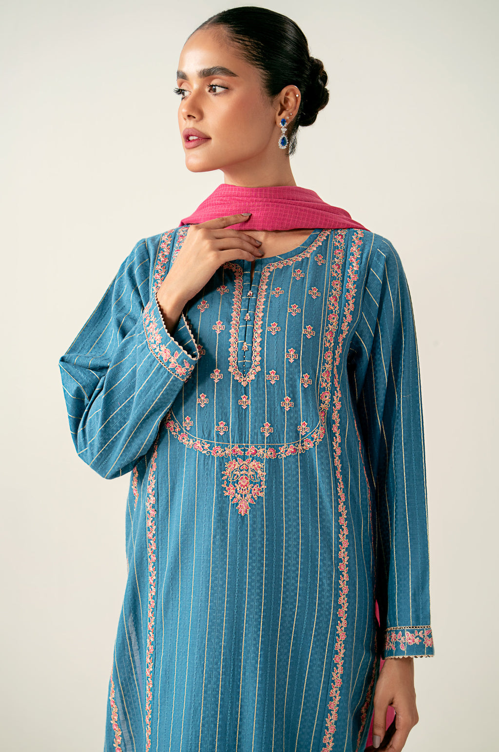 Unstitched 3 Piece Embroidered Mysuri Jacquard Shirt with Dyed Cotton Zari Dupatta