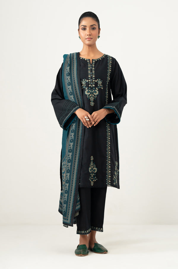 Unstitched 3 Piece Dyed Embroidered Khaddar Suit