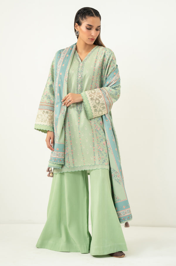 Unstitched 3 Piece Embroidered Cottel Suit