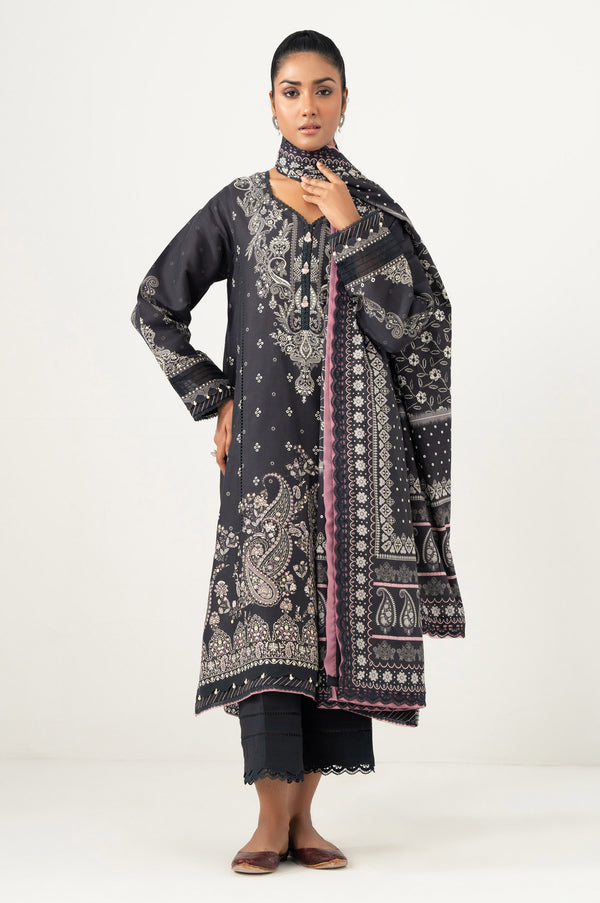 Unstitched 3 Piece Printed Linen Viscose Suit