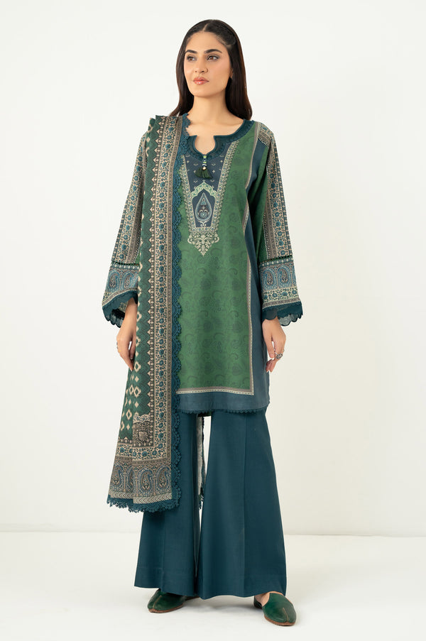 Unstitched 3 Piece Printed Linen Viscose Suit