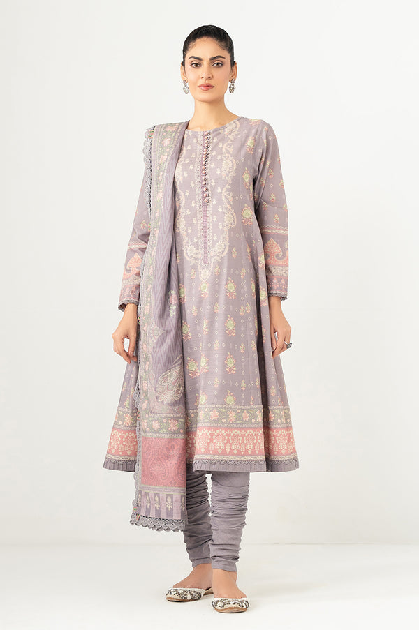 Unstitched 3 Piece Printed Khaddar Suit