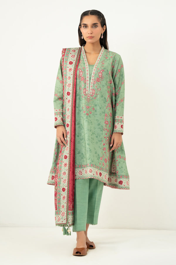 Unstitched 3 Piece Printed Khaddar Suit