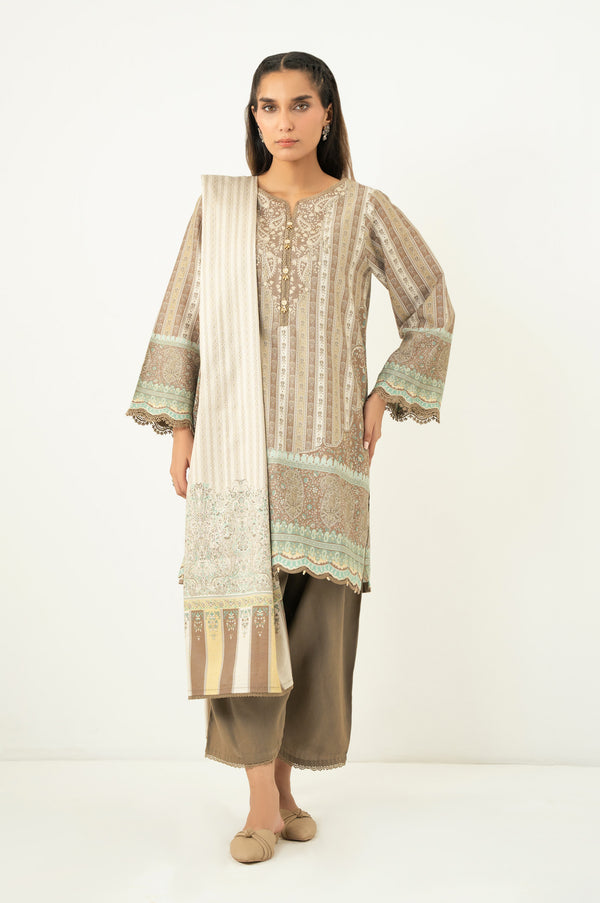 Unstitched 3 Piece Printed Cottel Suit