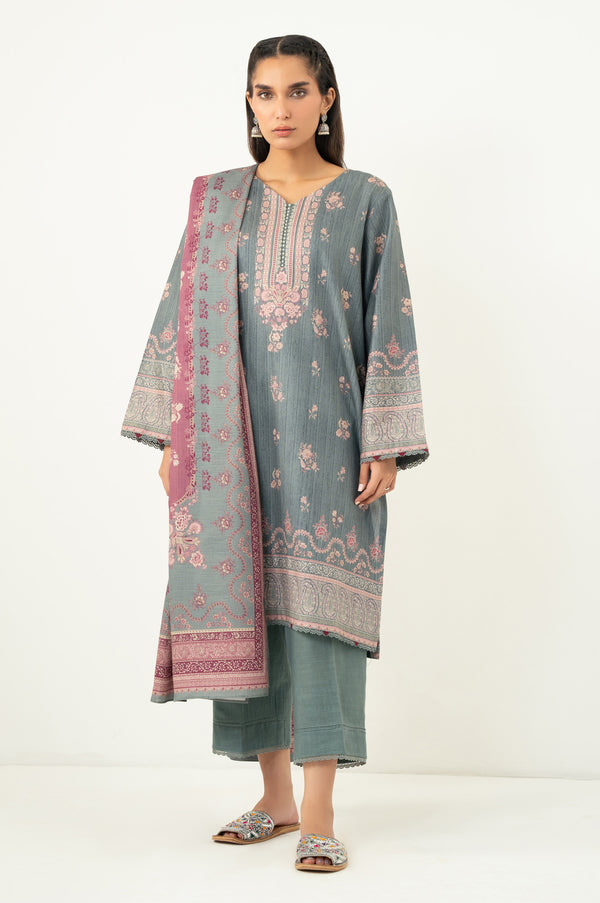 Unstitched 3 Piece Printed Cottel Suit