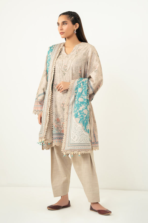 Unstitched 3 Piece Printed Cottel Suit