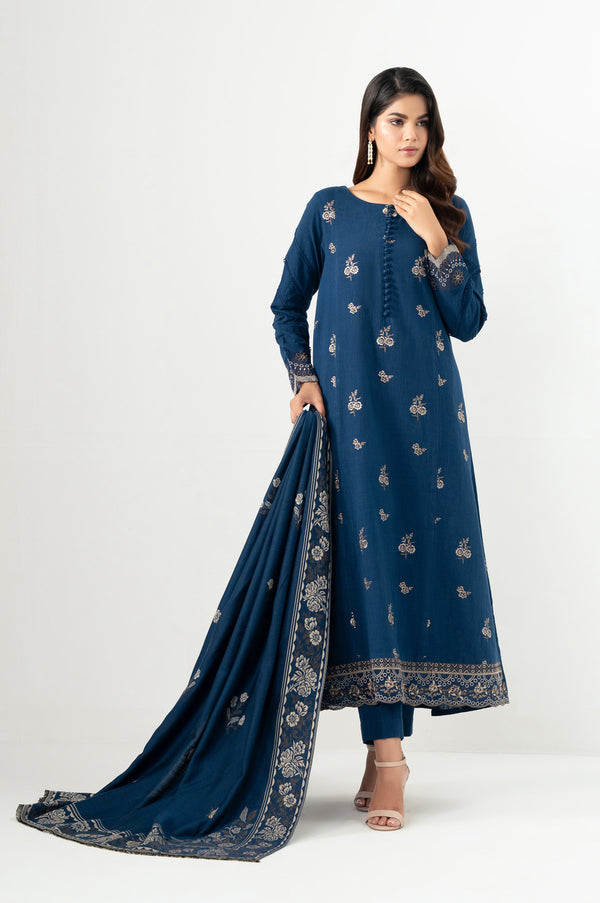 Unstitched 3 Piece Embroidered Cross Hatch Khaddar Suit with Jacquard Shawl