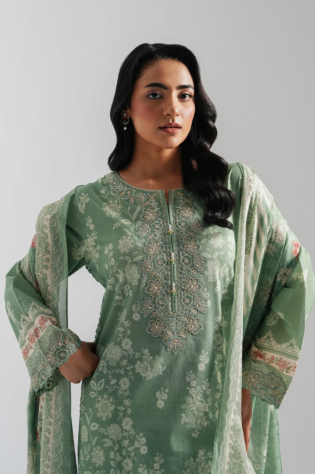 UNSTITCHED EMBROIDERED SUIT