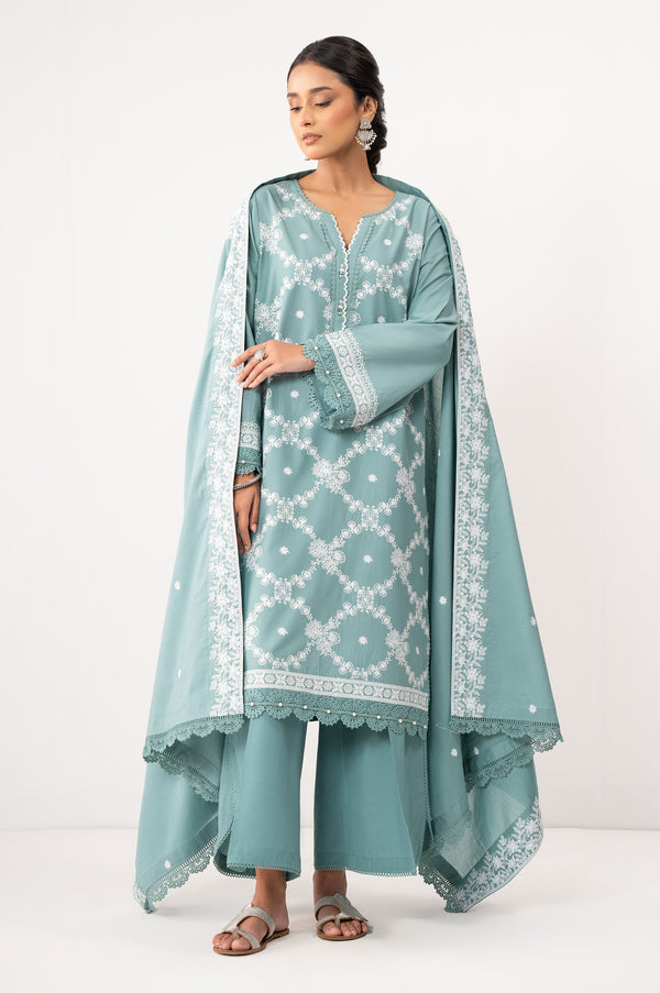 Unstitched 3 Piece Embroidered Lawn Chikankari Suit