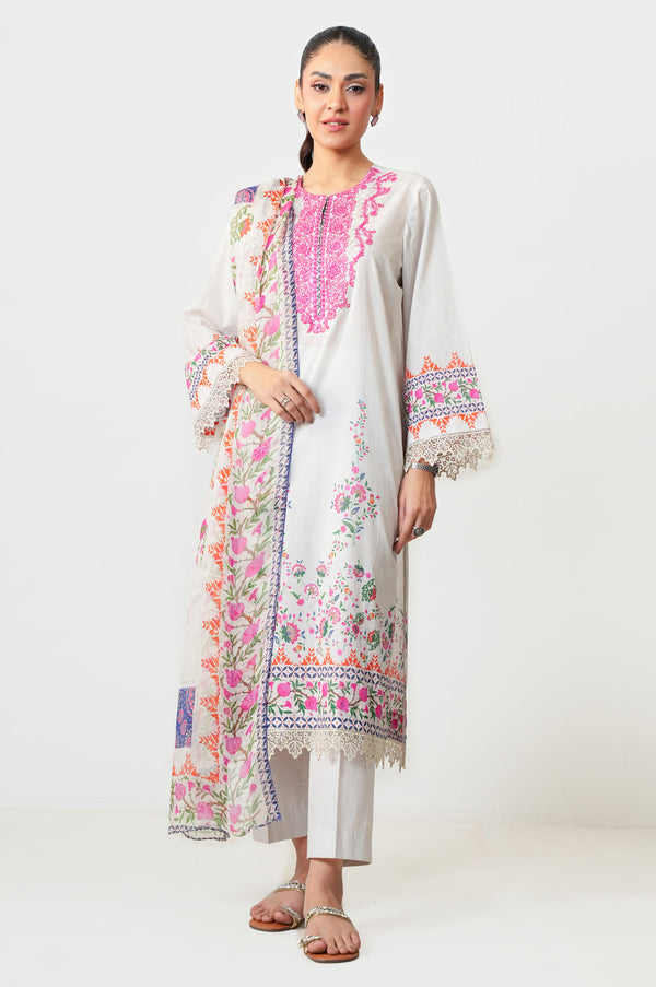 Unstitched 3 Piece Embroidered Lawn Suit