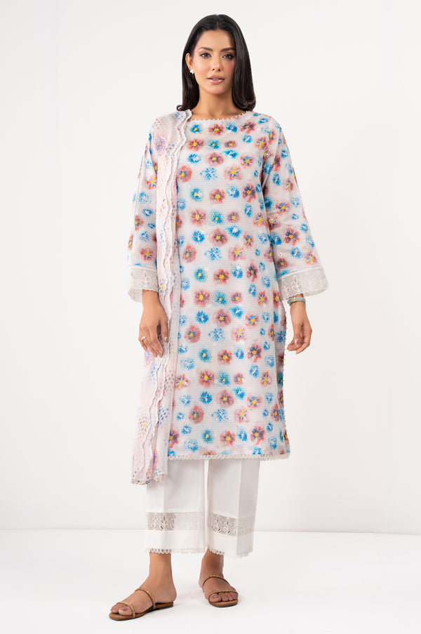 Unstitched 3 Piece Digital Printed Embroidered Lawn Suit