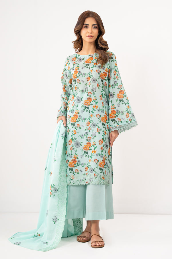 Unstitched 3 Piece Digital Printed Embroidered Lawn Suit