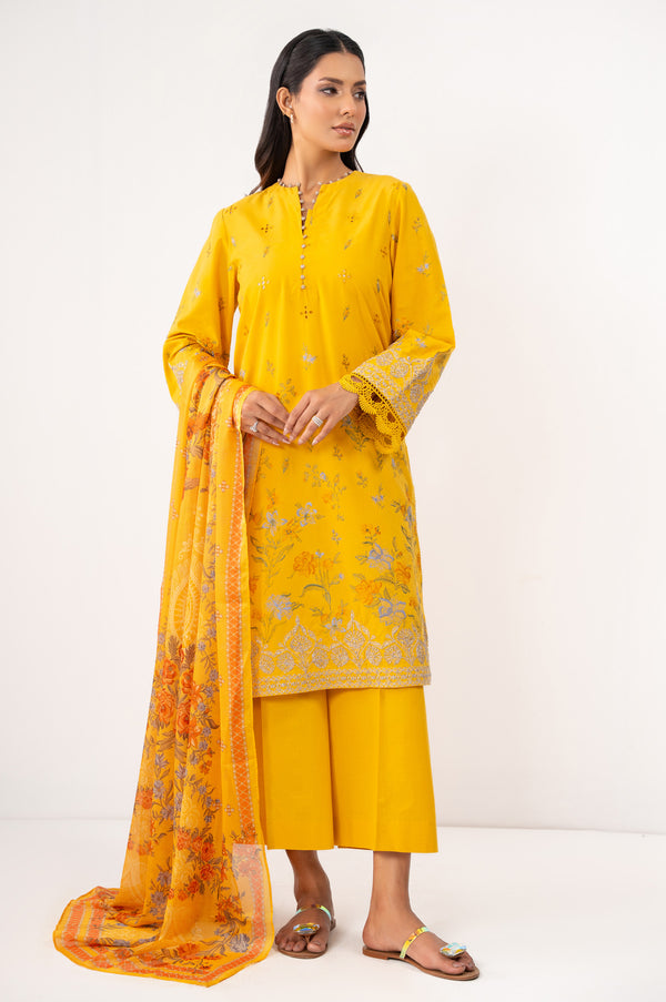 Unstitched 3 Piece Dyed Embroidered Dobby Suit