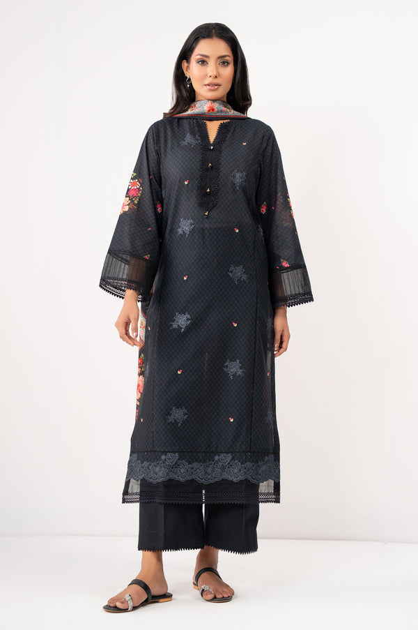 Unstitched 3 Piece Digital Printed Embroidered Lawn Suit