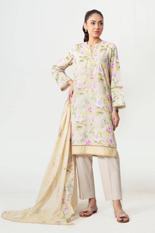 Unstitched 3 Piece Digital Printed Lawn Suit