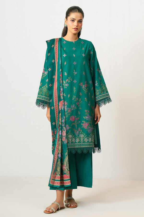 Unstitched 3 Piece Embroidered Dobby Suit