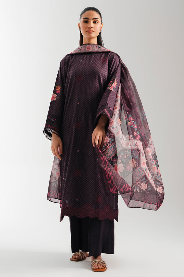 Unstitched 3 Piece Digital Printed Embroidered Lawn Suit
