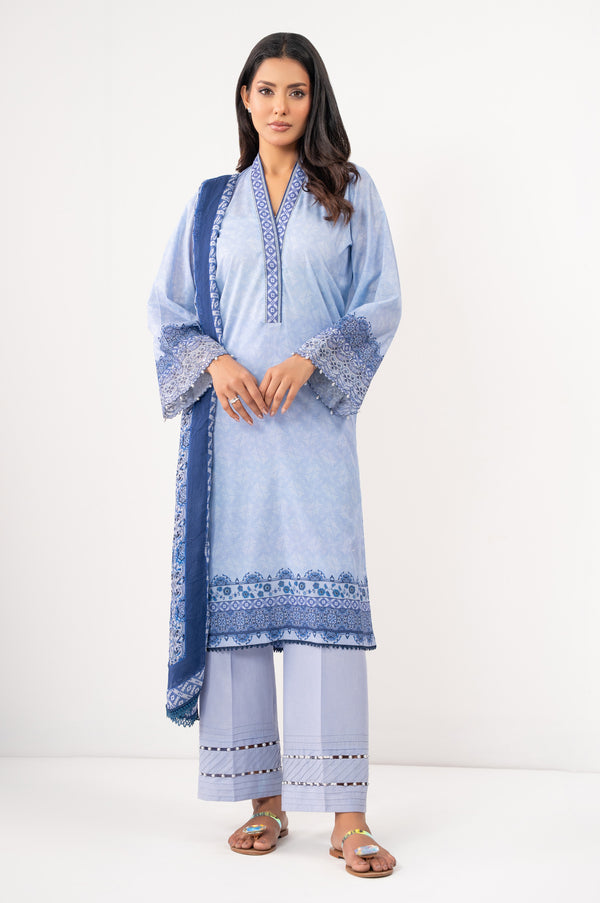 Unstitched 3 Piece Digital Printed Embroidered Lawn Suit