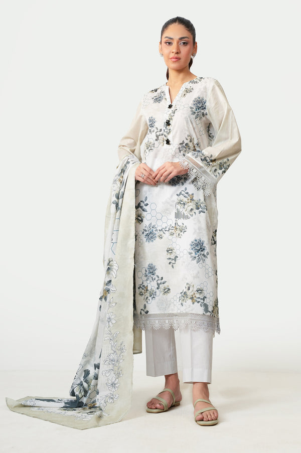 Unstitched 3 Piece Digital Printed Lawn Suit