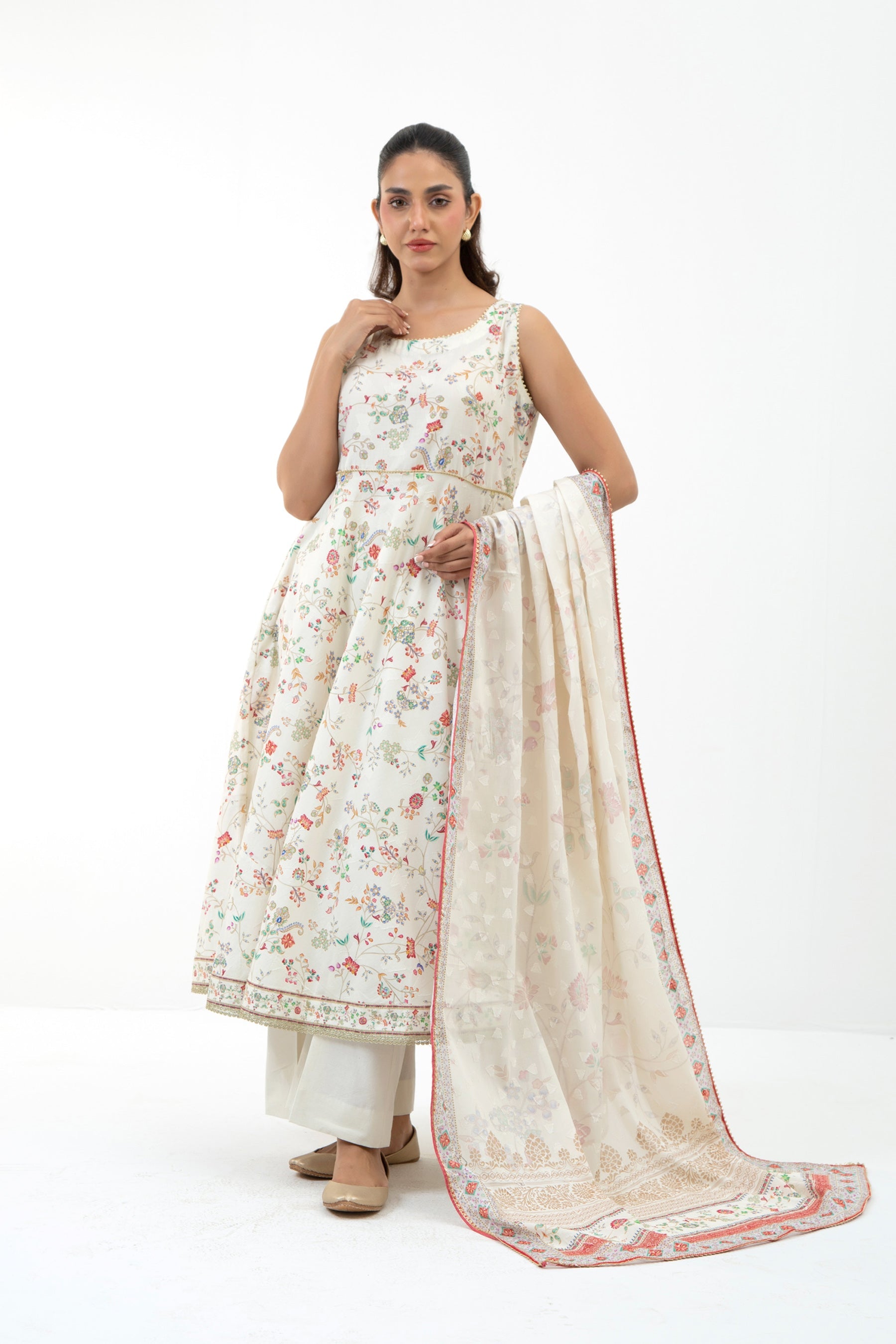 PRINTED JACQUARD UNSTITCHED 3 PIECE SUIT