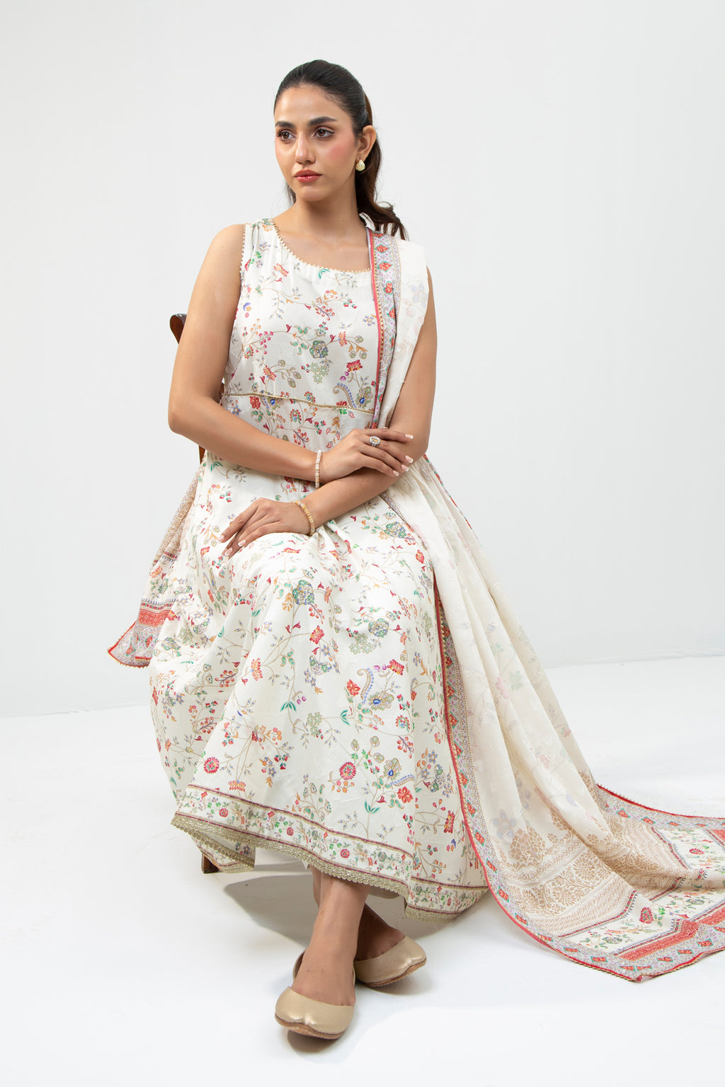 PRINTED JACQUARD UNSTITCHED 3 PIECE SUIT