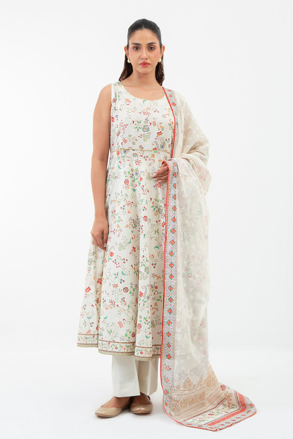 PRINTED JACQUARD UNSTITCHED 3 PIECE SUIT