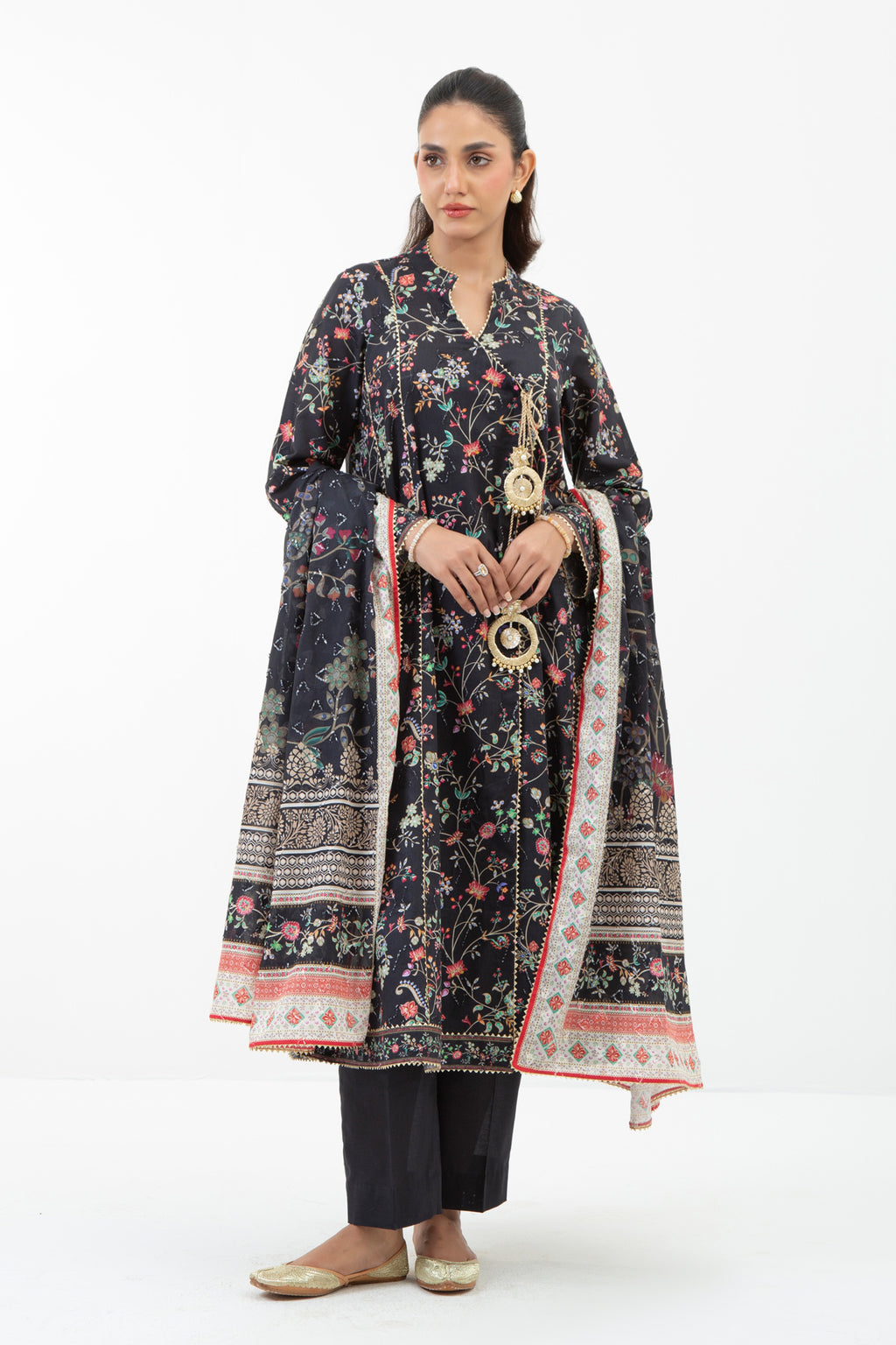 PRINTED JACQUARD UNSTITCHED 3 PIECE SUIT