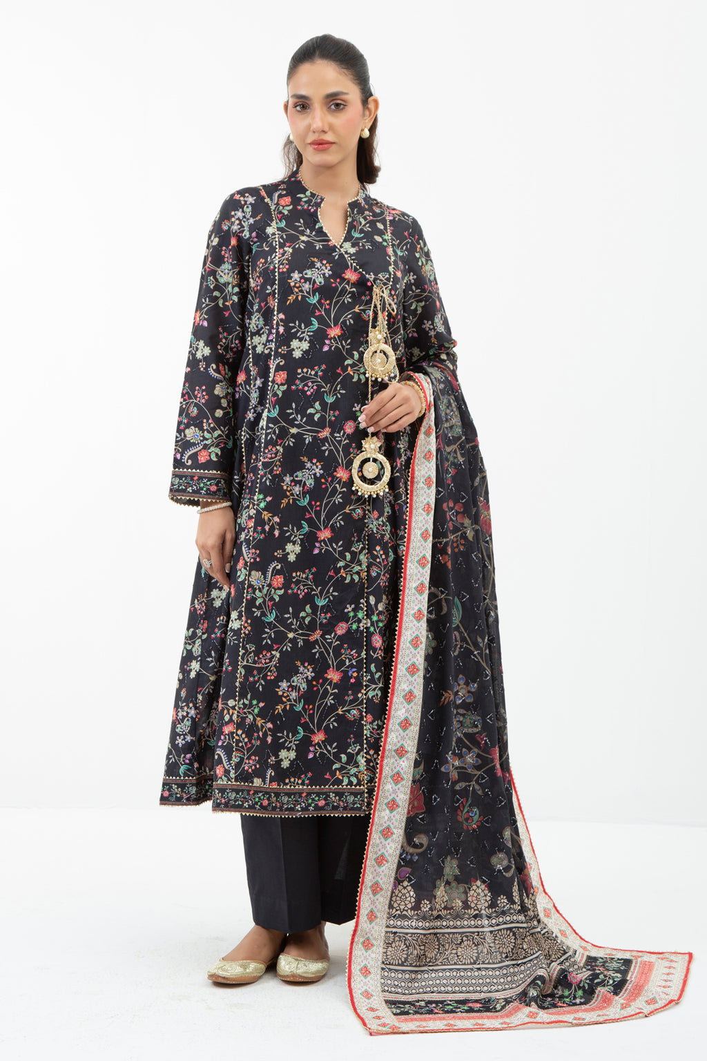 PRINTED JACQUARD UNSTITCHED 3 PIECE SUIT