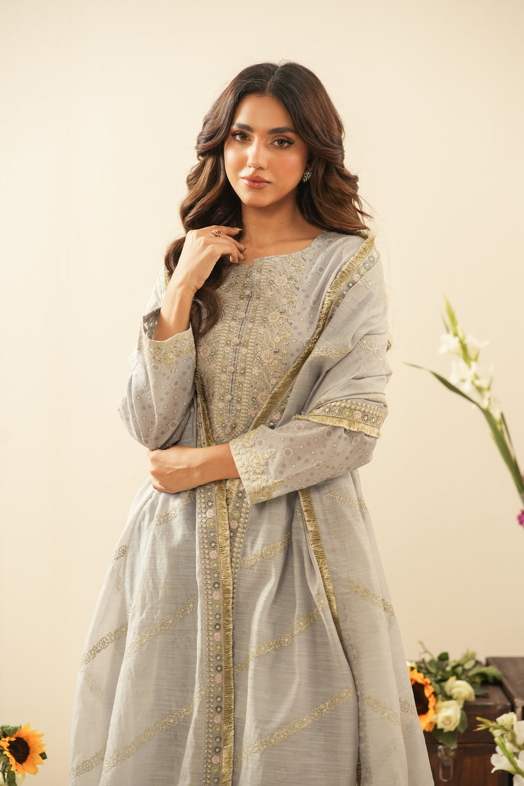EMBROIDERED CAMBRIC UNSTITCHED 3 PIECE SUIT