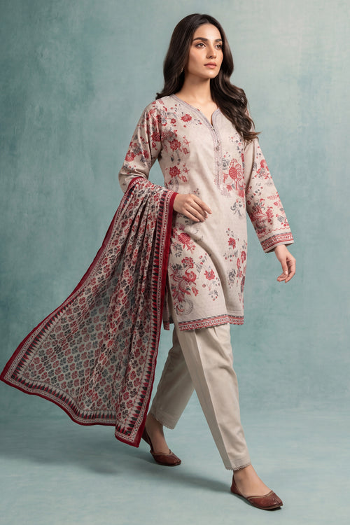 Printed Cambric Stitched 3-Piece