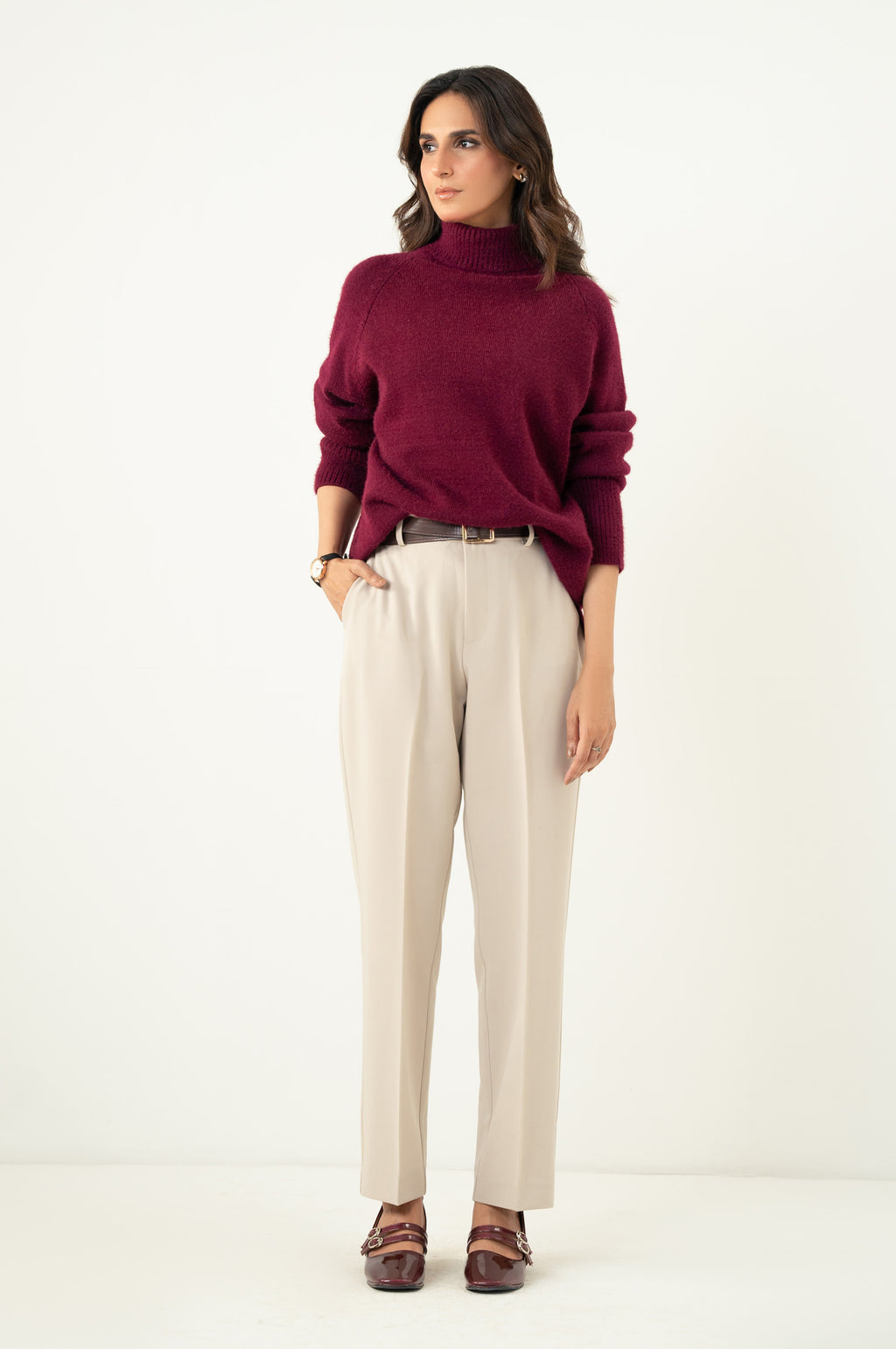 Narrow Leg Formal Pants - Khaki