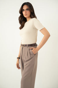 Wide Leg Formal Pants - Light Brown