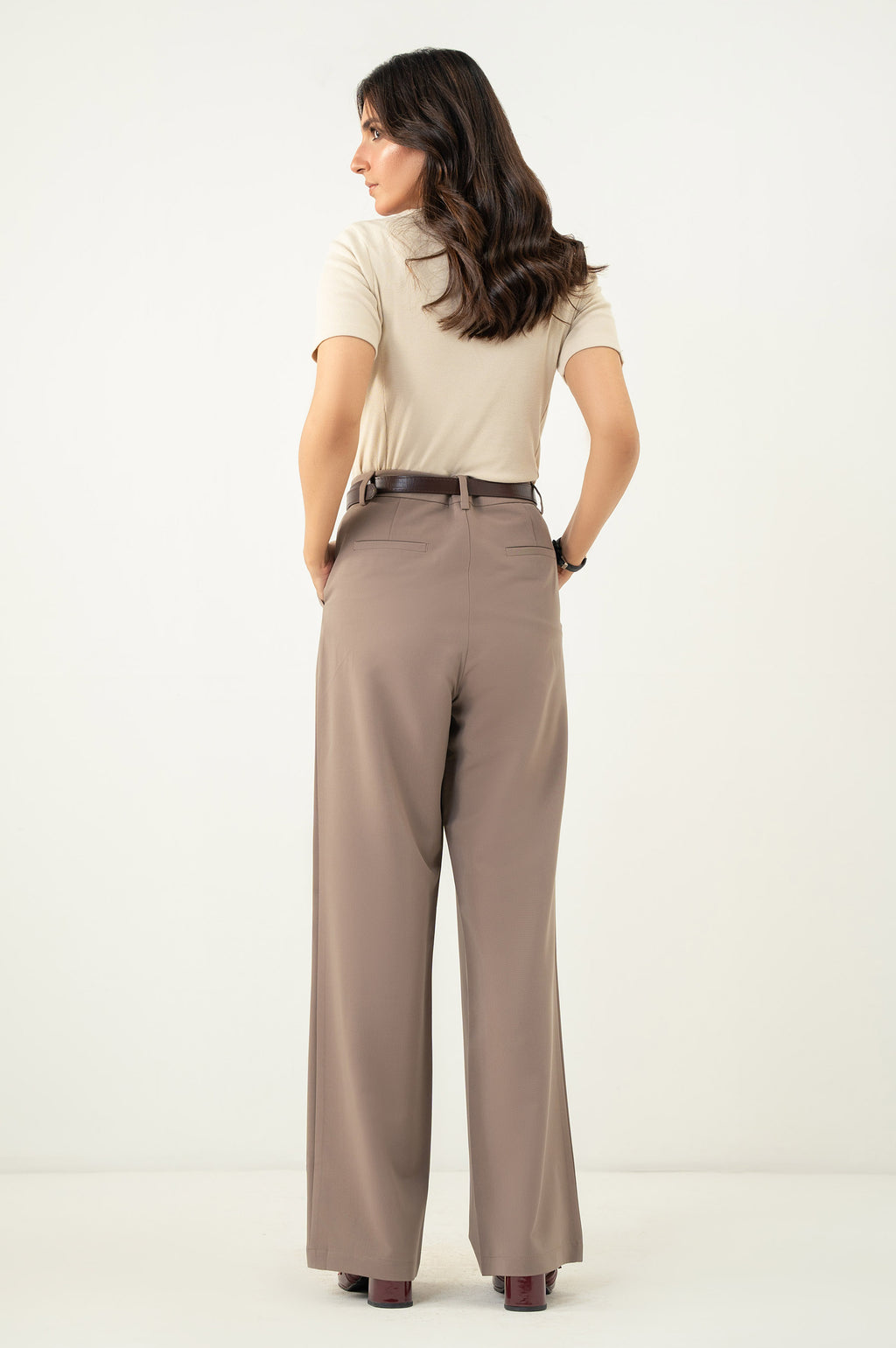 Wide Leg Formal Pants - Light Brown